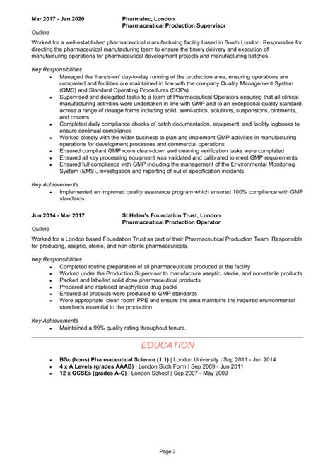 Pharmaceutical Industry Cv Example Guide Land A Top Job