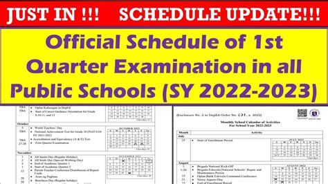 SCHEDULE UPDATE Official Schedule Of 1st Quarter Examination In All