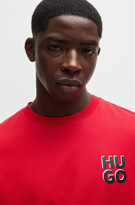 Hugo Cotton Jersey T Shirt With Stacked Logo Print