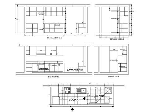 House Kitchen Elevation Section And Plan Cad Drawing Details That