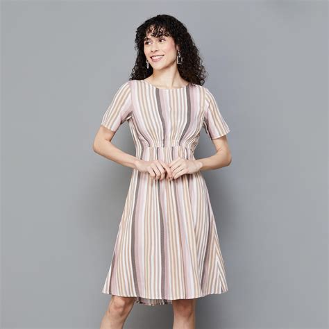 Buy FAME FOREVER Women Striped Fit Flare Dress From Fame Forever At