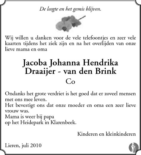 Jacoba Johanna Hendrika Co Draaijer Van Den Brink