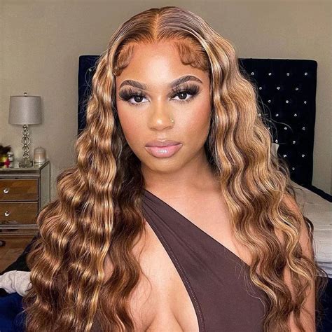 Highlight Honey Blonde Loose Deep Human Hair Lace Front Wigs