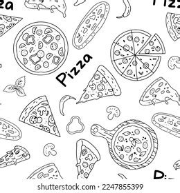 Pizza Doodle Seamless Pattern Vector Outline Stock Vector Royalty Free