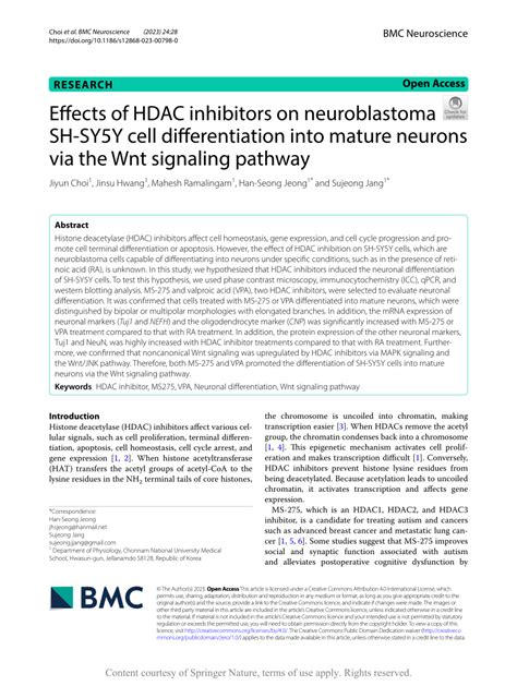 Pdf Effects Of Hdac Inhibitors On Neuroblastoma Sh Sy Y Cell