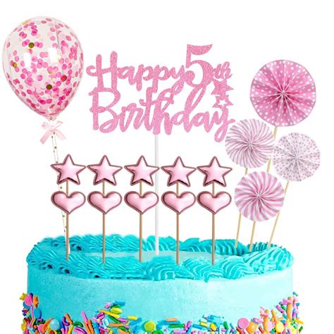 16pcs Happy 5th Birthday Cake Topper Pink For Boy Girl Desertcart