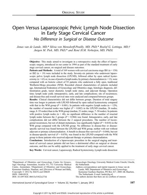 Pdf Open Versus Laparoscopic Pelvic Lymph Node Dissection In Early