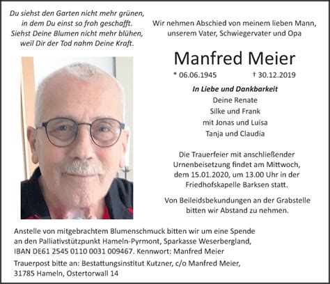 Traueranzeigen Von Manfred Meier Trauerportal Ihrer Tageszeitung