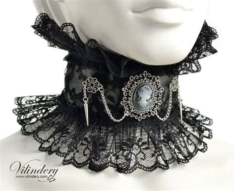 Victorian Choker Necklace With Lady Cameo And Spikes Black Gothic