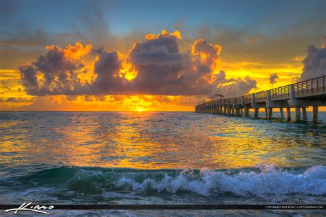 Lake Worth Beach Sunrise with Small Wave | HDR Photography by Captain Kimo