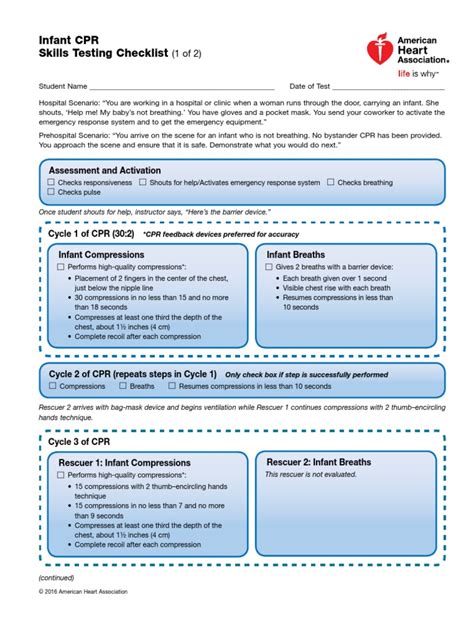 Bls Course Infant Cpr Skills Testing Checklist Pdf Cardiopulmonary Resuscitation Medical