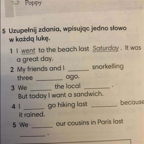 Uzupełnij zdania wpisując jedno słowo w każda lukę Brainly pl