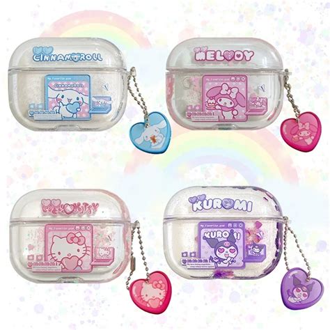 Pink Sanrioed Kawaii Cartoon Quicksand Sequin Airpods Case My Melody