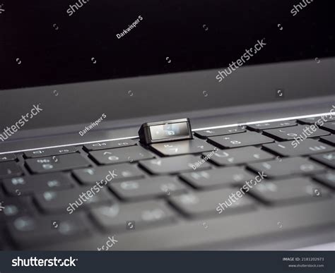 closeup laptop camera built  keyboard stock photo