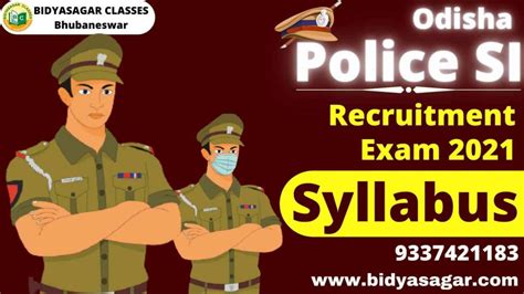 Odisha Police Si Recruitment Exam 2021 Syllabus Bidyasagar Classes