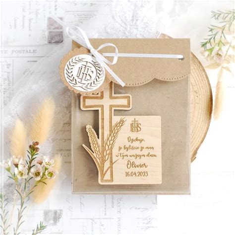 Personalised wooden magnet First Holy Communion favour Podziękowanie