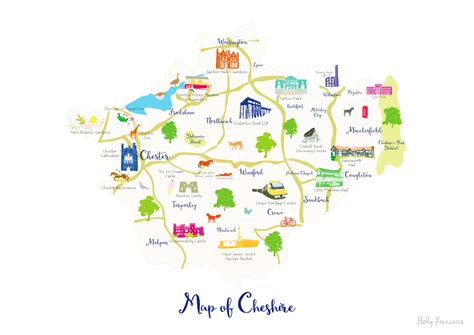 Illustrated Hand Drawn Map Of Cheshire By Uk Artist Holly Francesca