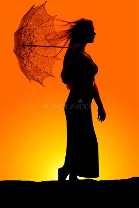 Silhouette Woman Umbrella Hair Blow Stock Photos Free Royalty Free