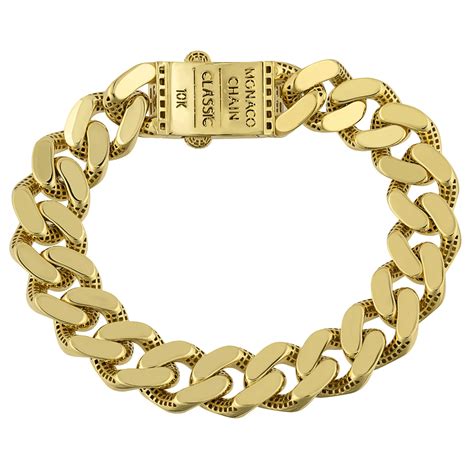 Monaco Chain Miami Cuban Link Bracelet Cz Lock 10k Yellow Gold Hollow Link Bracelets Miami