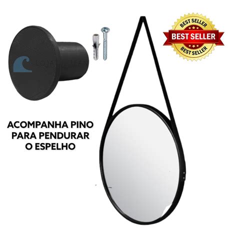 Espelho Adnet Redondo Decorativo Suspenso 60cm Pino Preto Submarino