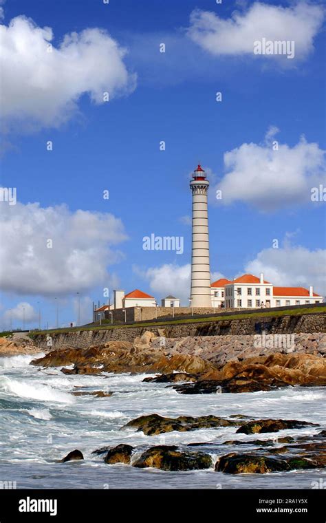 Farol de Leca light jouse at Leixoes Beach, Portugal, Leixoes Stock ...