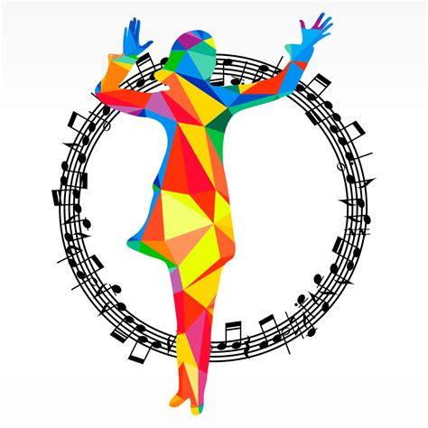 Poligon silhouette dancing human and melody circle, vector music battle ...