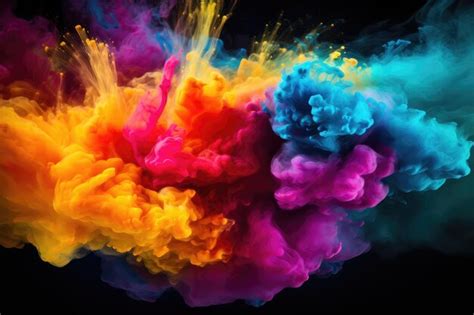 Premium Ai Image Colored Powder Explosion Abstract Closeup Dust