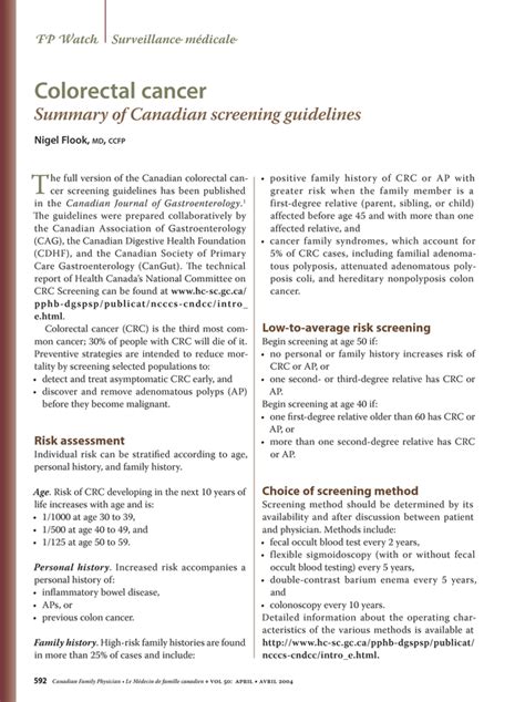 Colorectal Cancer Summary Of Canadian Screening Guidelines The