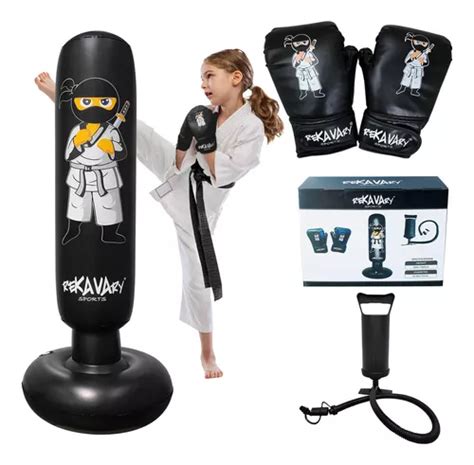 Kit Combinado De Saco De Boxeo Inflable Para Ni Os Complet Color Negro