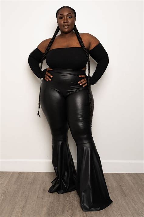 Plus Size Push It To The Limit Vegan Leather Bell Bottom Pants Black