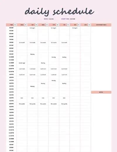 Excel Daily Schedule Template