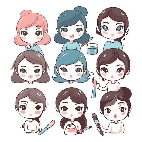 Chicas De Dibujos Animados Con Diferentes Peinados Vector Premium