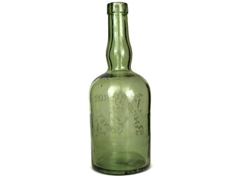 Antique Rum Bottle Etched Green Glass Rhum Blanc Vernet Bottle French