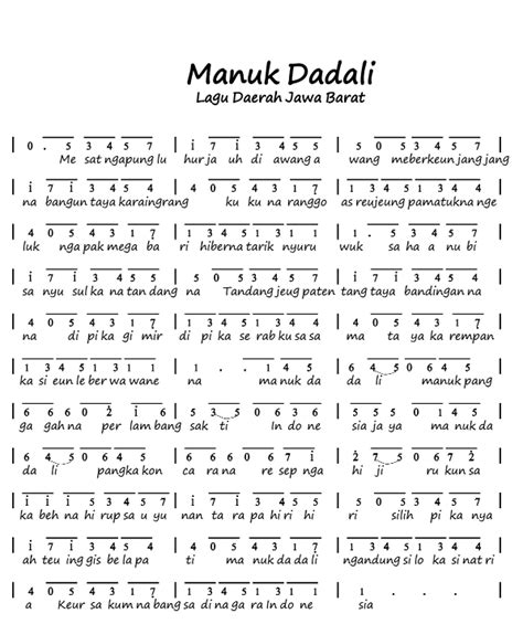 Manuk Dadali - Lagu Daerah Jawa Barat - Not Angka Pianika Lagu