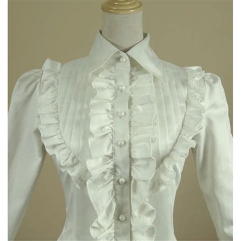 Womens White Victorian Blouse Ruffled Vintage Shirt Ladies Gothic Steampunk