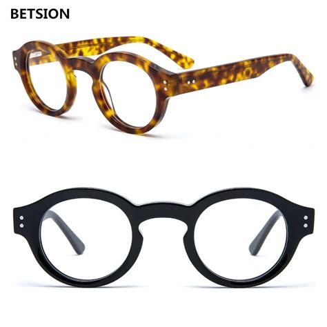 Betsion Vintage Small Oval Round Eyeglasses Frames Acetate Glasses Mens