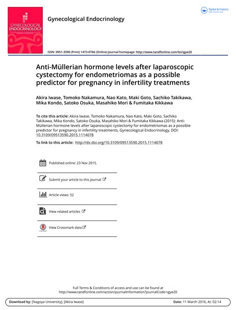 Pdf Anti Müllerian Hormone Levels After Laparoscopic Cystectomy For