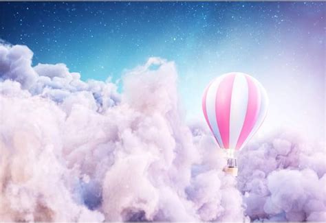 Dreamy Hot Air Balloon Backdrop For Birthday Party Baby Shower Background Blue Starry Sky White