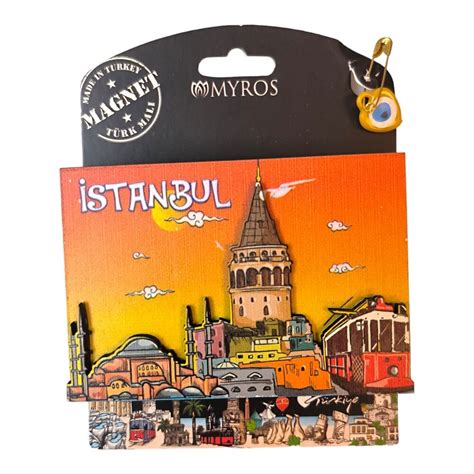 istanbul themed wooden uv printed custom backing carded fridge magnet