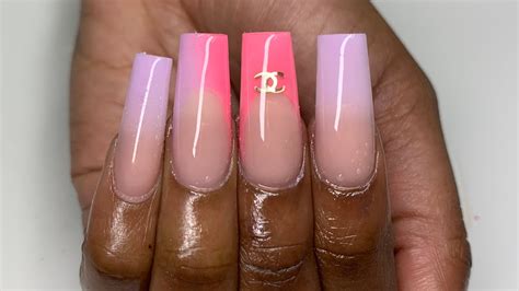 Pink Purple French Ombré Tapered Square Acrylic Nail Youtube