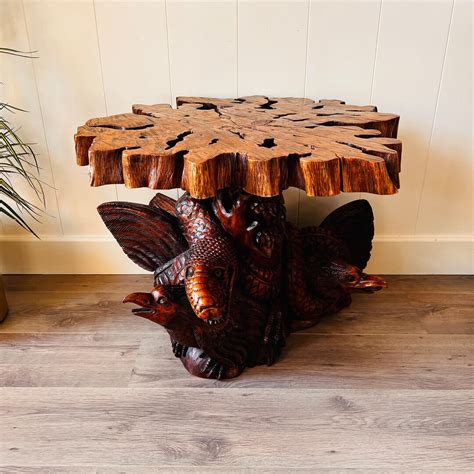 Unique Hand Carved Wood Table Interior Design Home Decor Eagles And