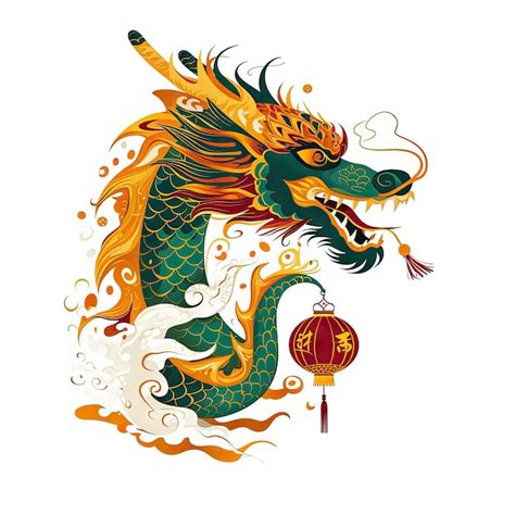 Premium Photo Asian Dragon Illustration Logo With Lantern In Chinese