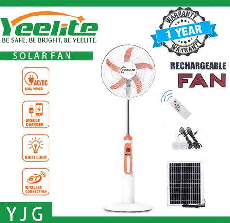 Yeelite 16 Inches 12v Dc Solar Fan Solar Powered Ac Dc Rechargeable Fan With Panel And Led Light