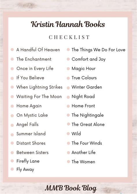 Kristin Hannah Books In Order With Free Printable Checklist In 2024