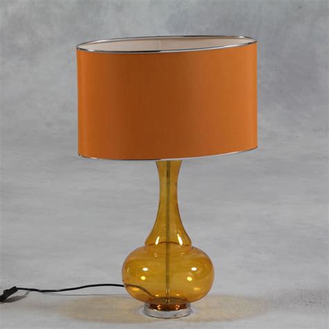 Orange Glass Table Lamp Bulbous Silk Shade Retro Vintage Style Desk Light New Uk Lamp Retro