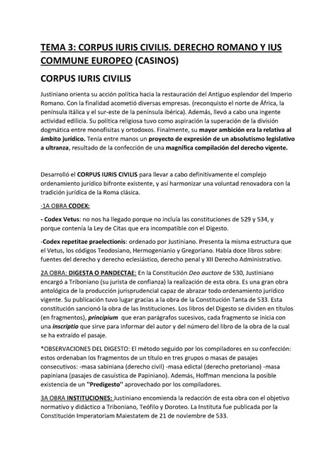 Tema Corpus Derecho Romano Y Ius Commune Europeo Dret Rom Uv