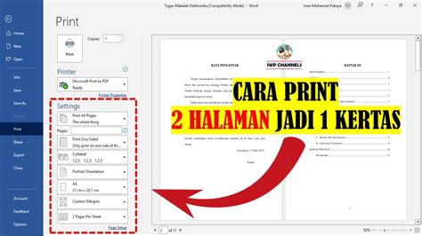 Cara Print Halaman Jadi Lembar Di Microsoft Word Youtube