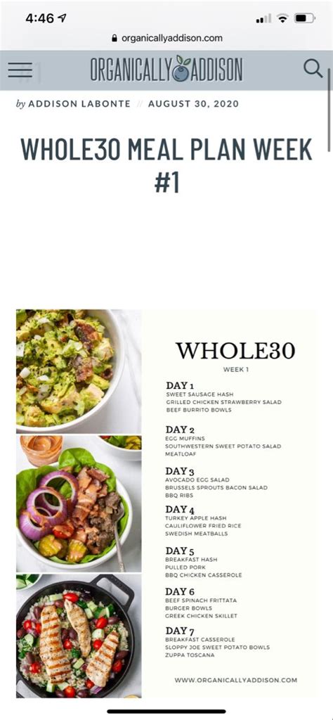 Whole30 Meal Plan Week 1 Organically Addison Whole 30 Recipes Whole 30 Meal Plan Meal