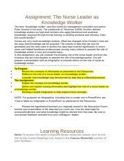 Ogundepo Infor Docx Assignment The Nurse Leader As Knowledge Worker