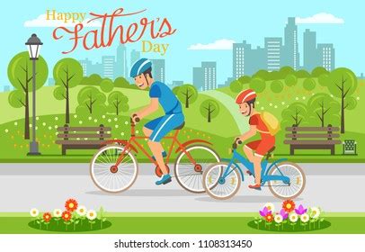 Cartoon Father Son Riding On Bicycles Stock Vector Royalty Free